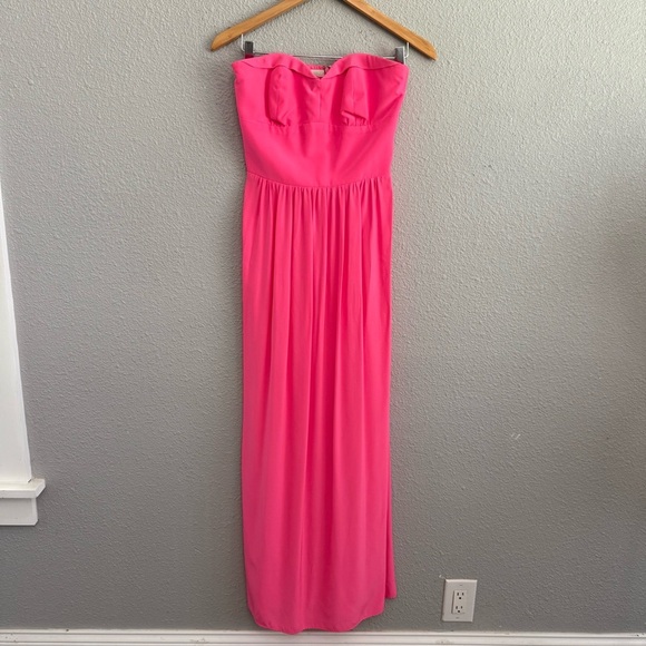 Amanda Uprichard Silk Strapless Maxi Dress Size Medium Hot Pink EUC - Picture 1 of 7
